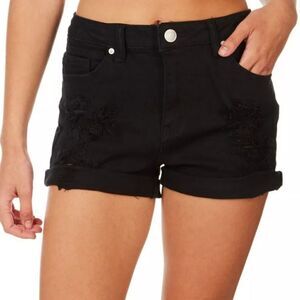 Almost Famous Black Distressed Roll Cuff Shorts